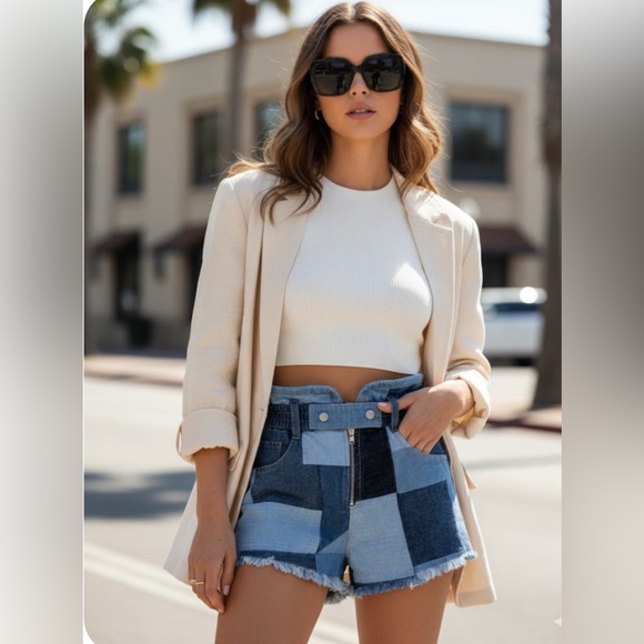 Sea NY Sea New York Diego Patchwork Denim Paperbag Shorts Size 6 - Picture 2 of 16